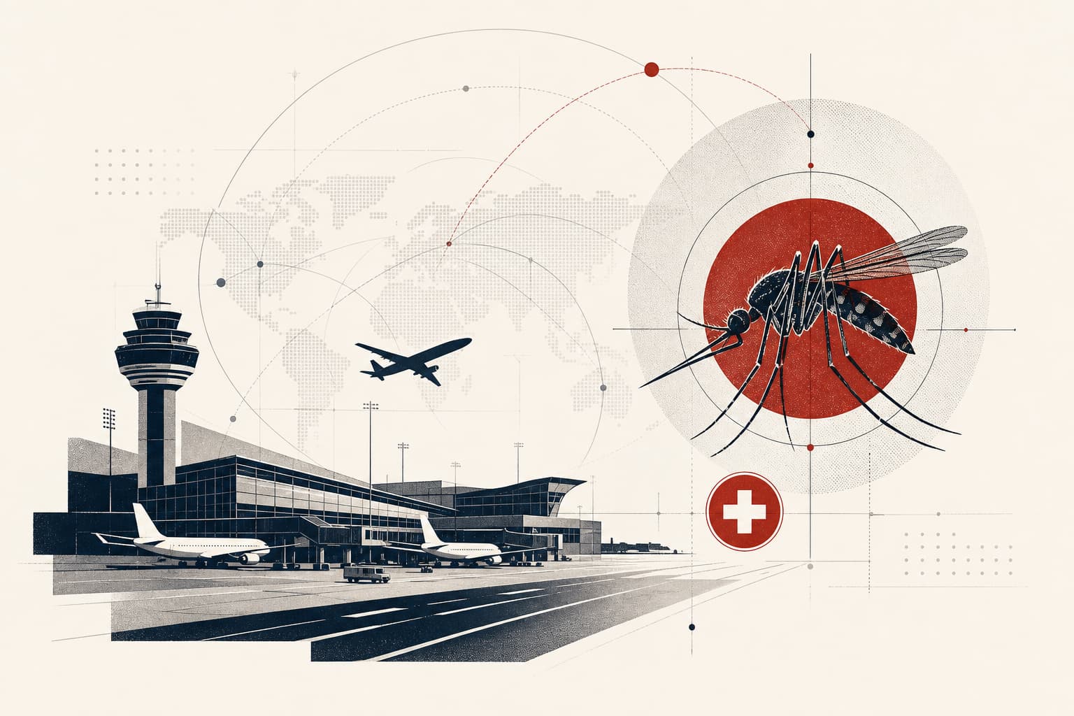 Stilisierte KI-generierte redaktionelle Illustration zum Artikel „Zwei Tote nach Malaria-Infektionen am Frankfurter Flughafen“.