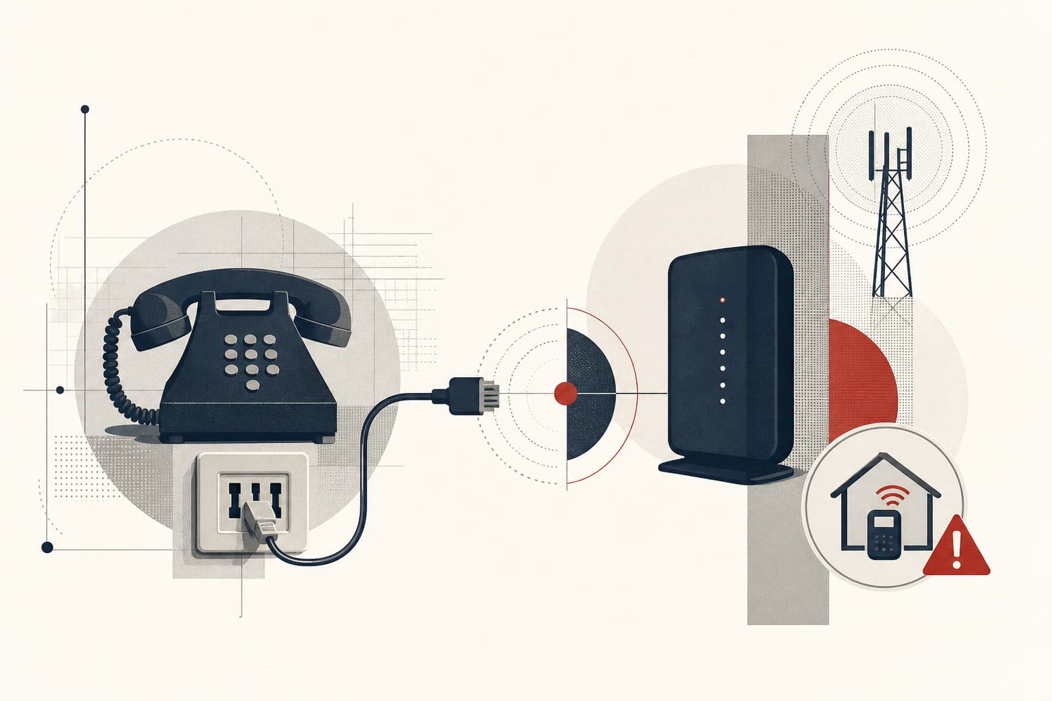 Stilisierte KI-generierte redaktionelle Illustration zum Artikel „Telekom stellt 1,3 Millionen alte Telefonanschlüsse um: Was Kunden jetzt wissen müssen“.