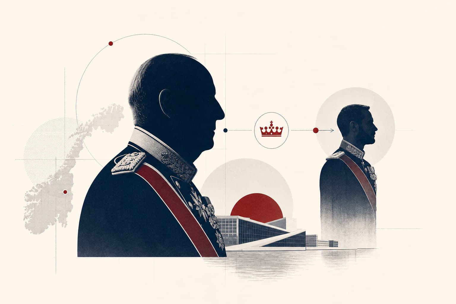 Stilisierte KI-generierte redaktionelle Illustration zum Artikel „Norwegens König Haralds Zustand laut Hof weiterhin sehr ernst“.